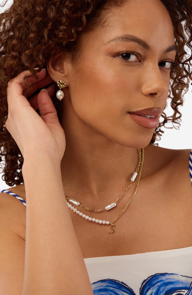 ATHRA LUXE Faux Pearl Drop Earrings, Alternate, color, Gold