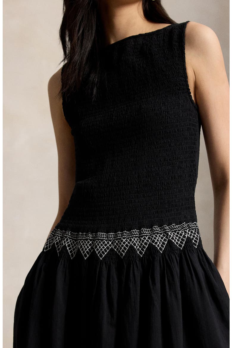 Mixed Media Cotton Dress, Alternate, color, POLO BLACK