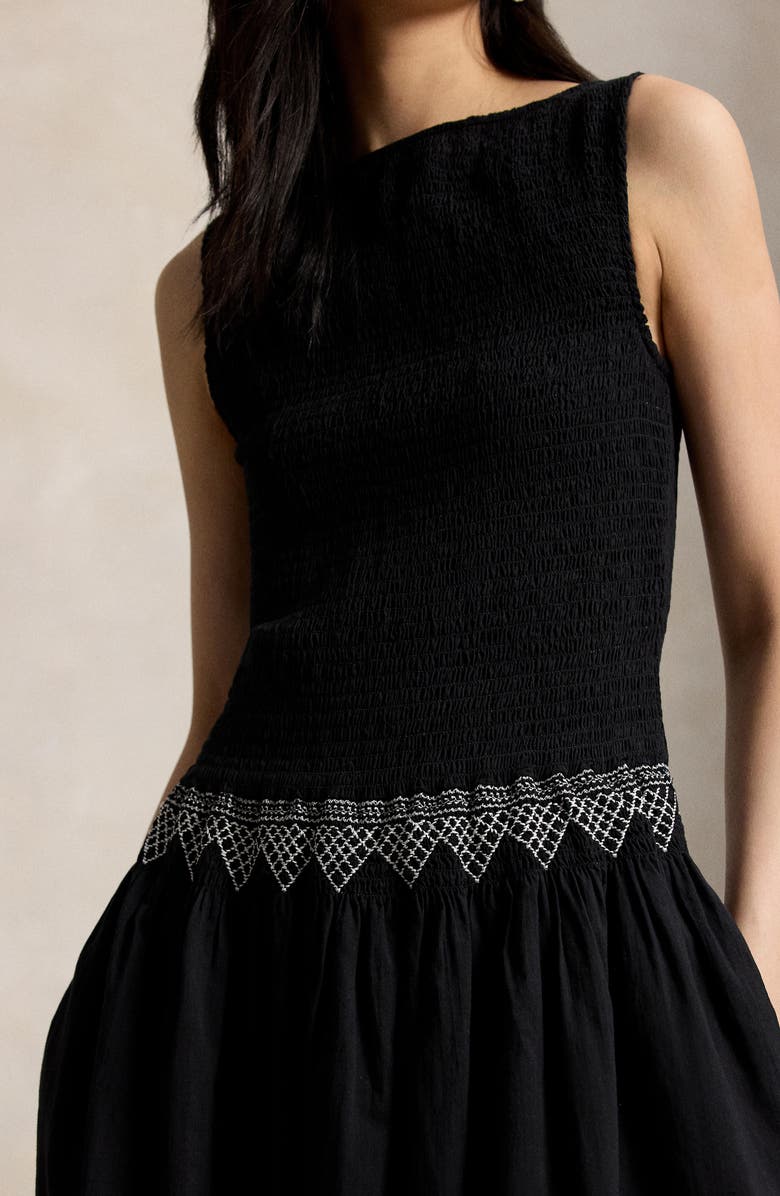 Polo Ralph Lauren Mixed Media Cotton Dress, Alternate, color, Polo Black