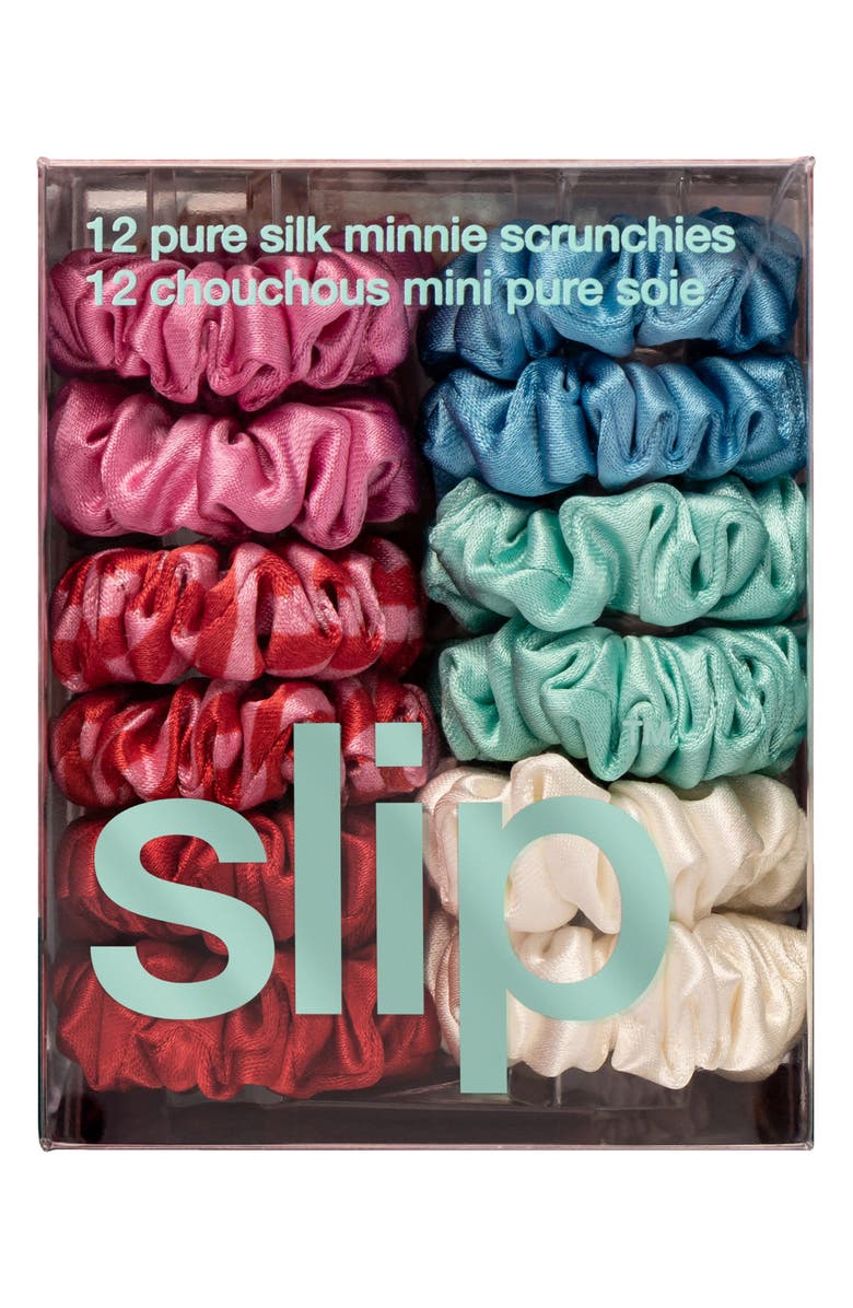slip Set of 12 Minnie Pure Silk Scrunchies, Alternate, color, Sundown