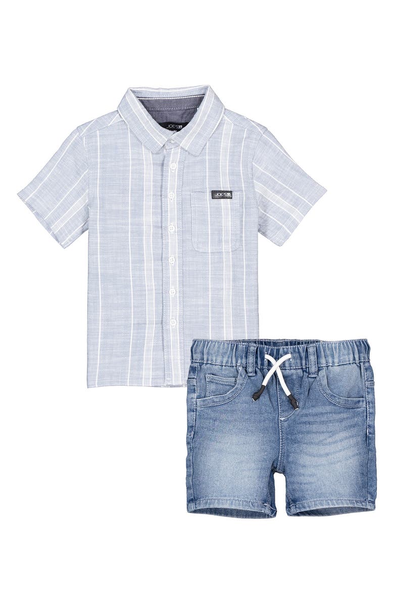 Joe's Jeans Kids' Stripe Button-Up Shirt & Denim Shorts Set, Main, color,