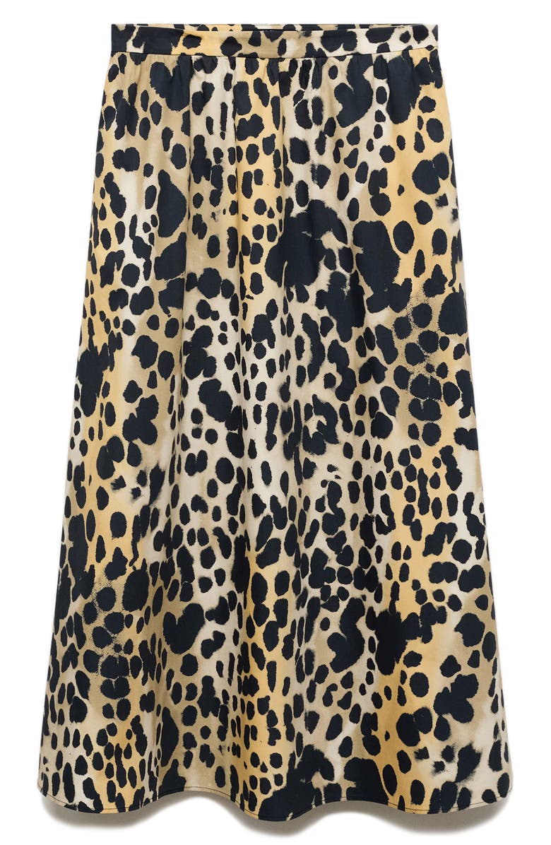 MANGO Animal Print Cotton A-Line Midi Skirt, Alternate, color, Black