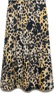 MANGO Animal Print Cotton A-Line Midi Skirt