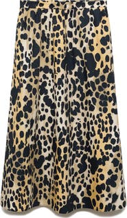 MANGO Animal Print Cotton A-Line Midi Skirt