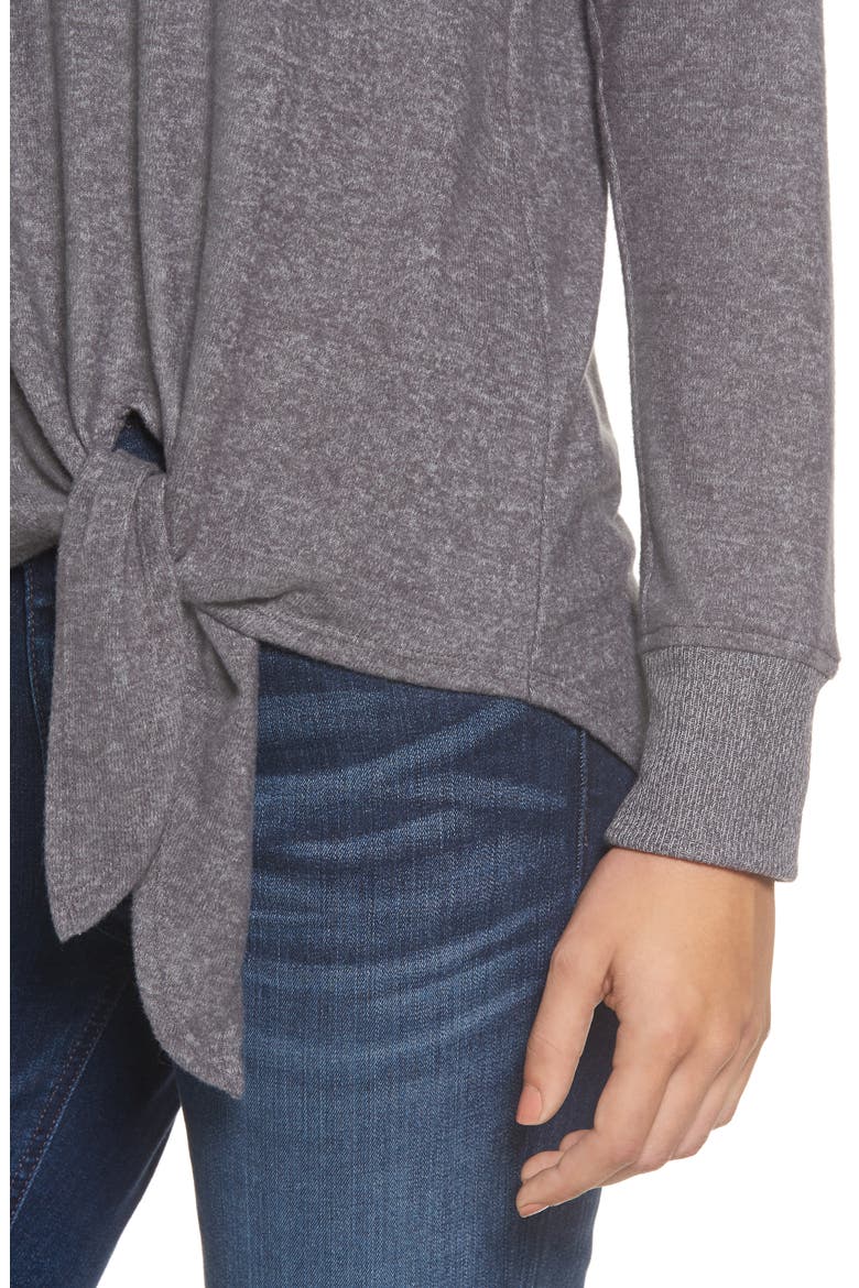 Gibson Tie Front Cozy Fleece Pullover, Alternate, color, CHARCOAL