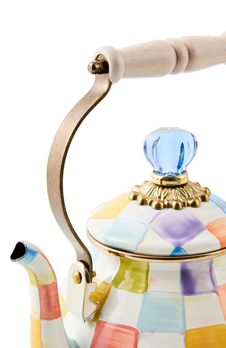 MACKENZIE CHILDS Confetti Check Enameled Steel 2-Quart Tea Kettle, Alternate, color, White
