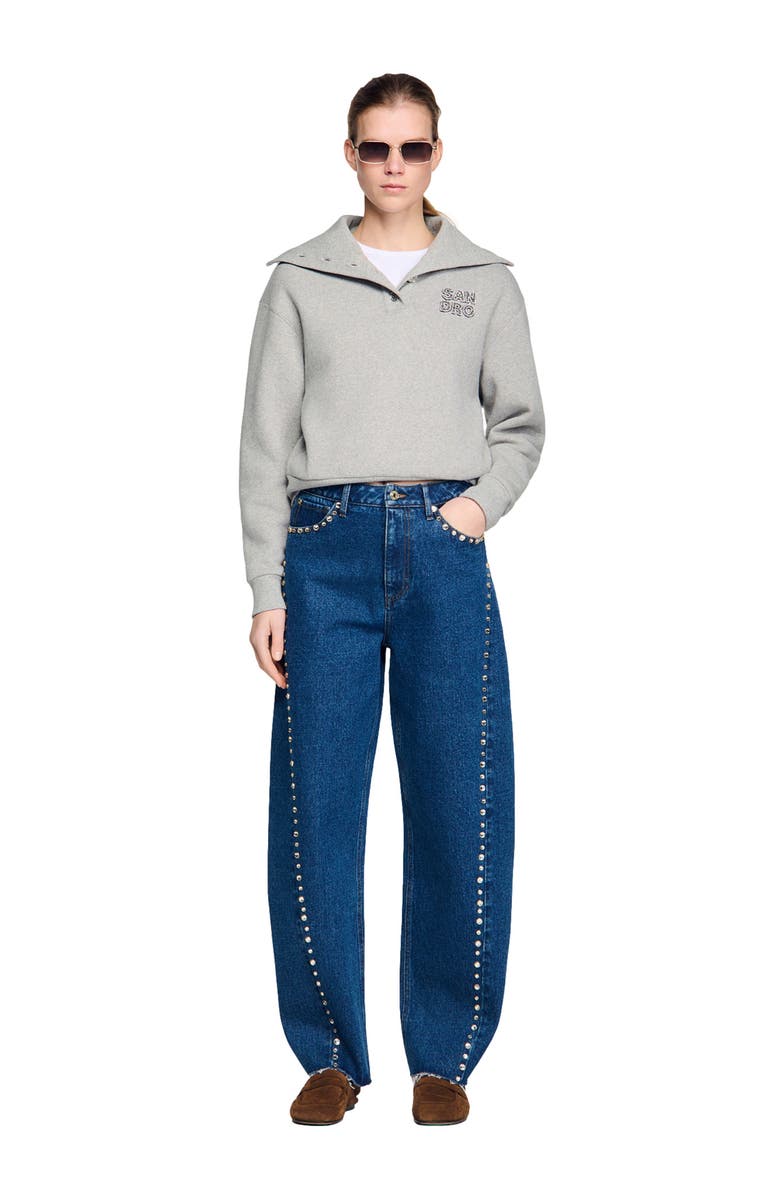 SANDRO Rhinestone barrel jeans, Alternate, color, Blue Jean