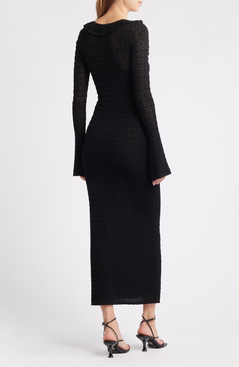 LoveShackFancy Tawnie Ruffle Pointelle Long Sleeve Maxi Dress, Alternate, color, Black