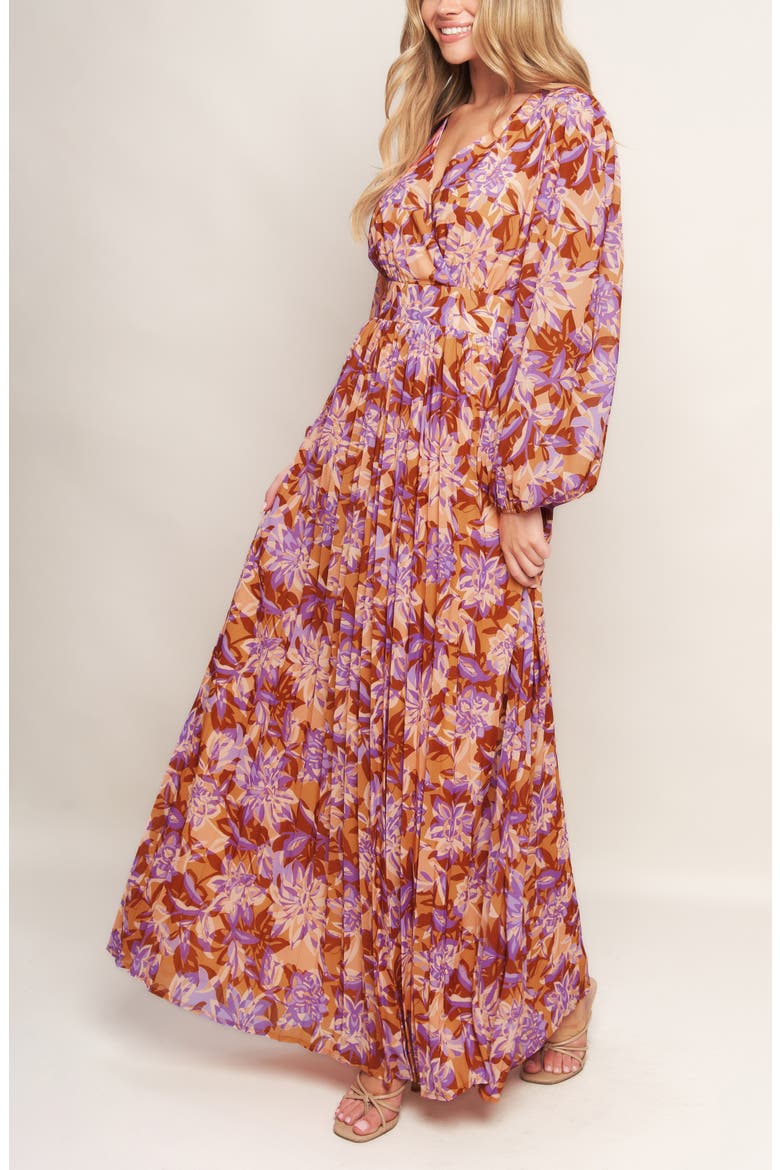 Print Long Sleeve Maxi Dress, Alternate, color, TAUPE LAVENDER