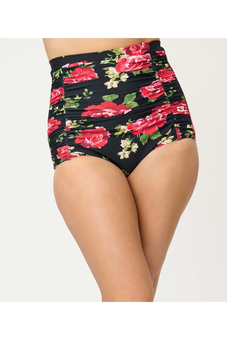 Monroe High Waist Bikini Bottom, Alternate, color, Black Cabbage Rose Print