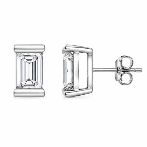 Sterling Silver Emerald-Cut Bar Set Studs
