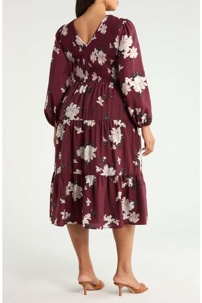 Smocked Midi Dress, Alternate, color, BURG- IVORY ALLI FLORAL