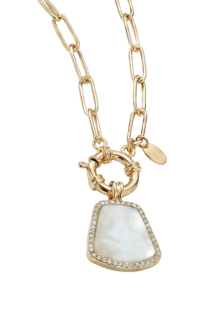 Mother-of-Pearl Tag Pendant Necklace, Main, color, GOLD