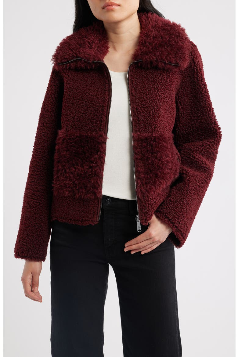 Zip Front Faux Shearling Jacket, Main, color, MERLOT