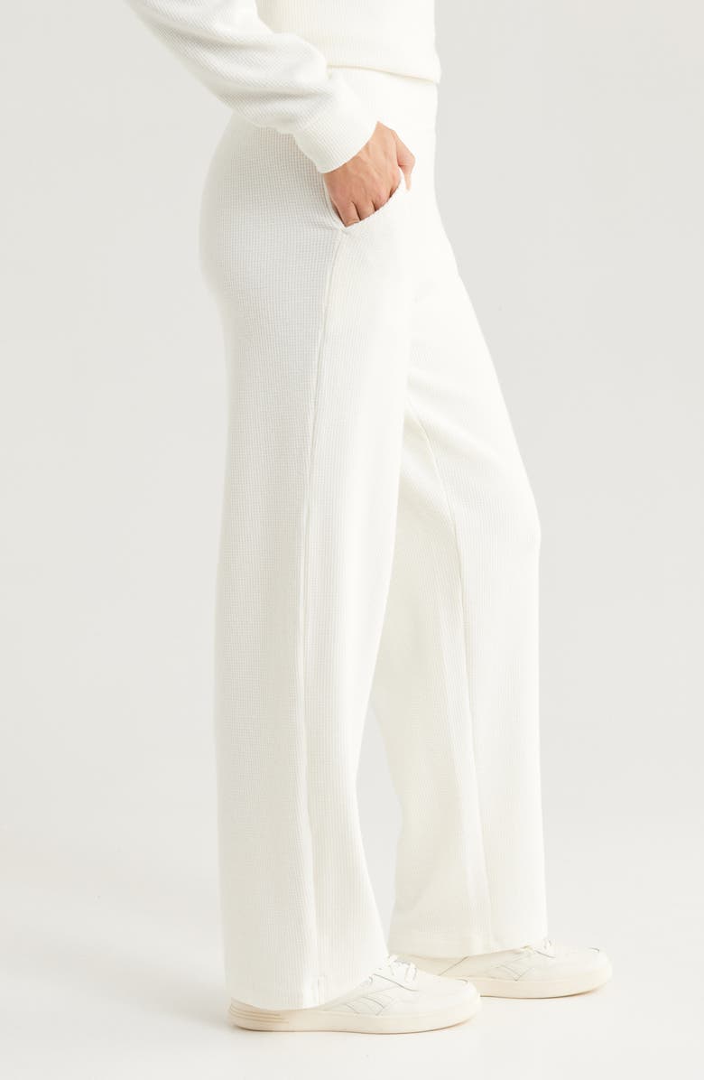 Zella Cozy Waffle Knit Pants, Alternate, color, Ivory Egret