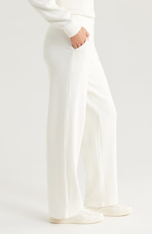 Shop Zella Cozy Waffle Knit Pants In Ivory Egret