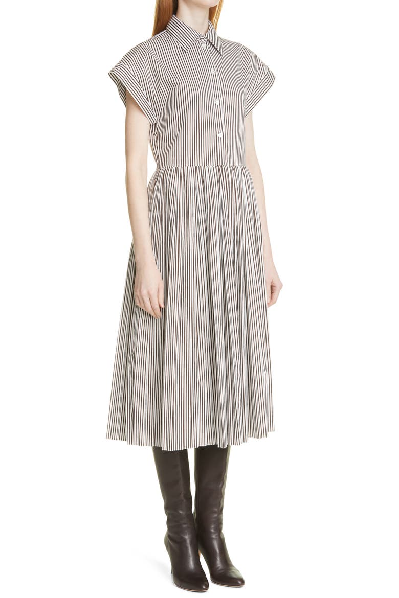 Stripe Pleated Poplin Shirtdress, Alternate, color, CHOCOLATE WHITE