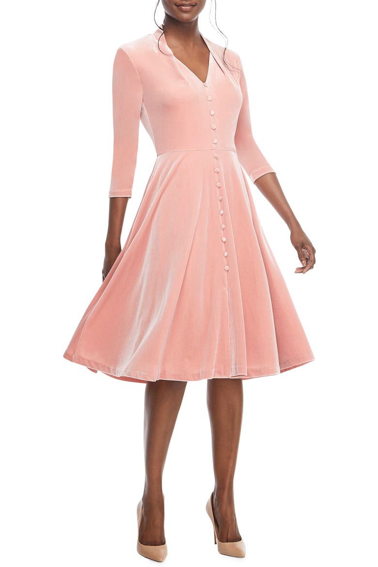 Joy Button Front Velvet Dress, Main, color, PINK
