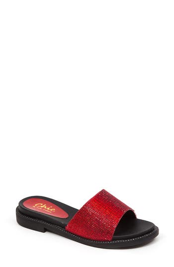 Lady Couture Rhinestone Slide Sandal In Red