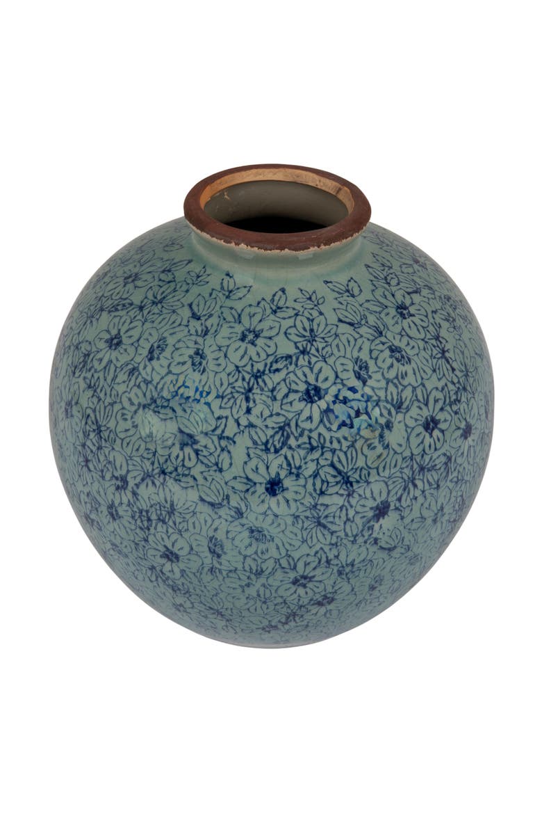 Terra-cotta Vase with Transferware Pattern, Main, color, Blue