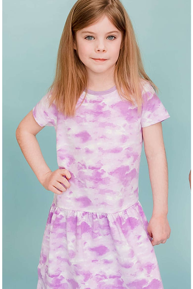 Organic Cotton Short Sleeve Drop Waist Tier Dress, Alternate, color, Lilac Cloud