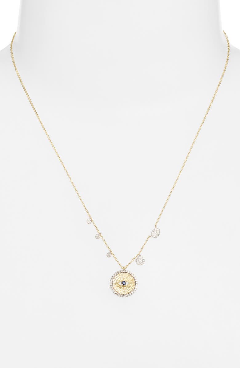 Meira T Diamond & Sapphire Evil Eye Pendant Necklace, Alternate, color, Yellow