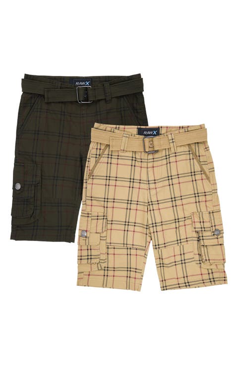 Kids' 2-Pack Belted Twill Cargo Shorts (Big Kid)