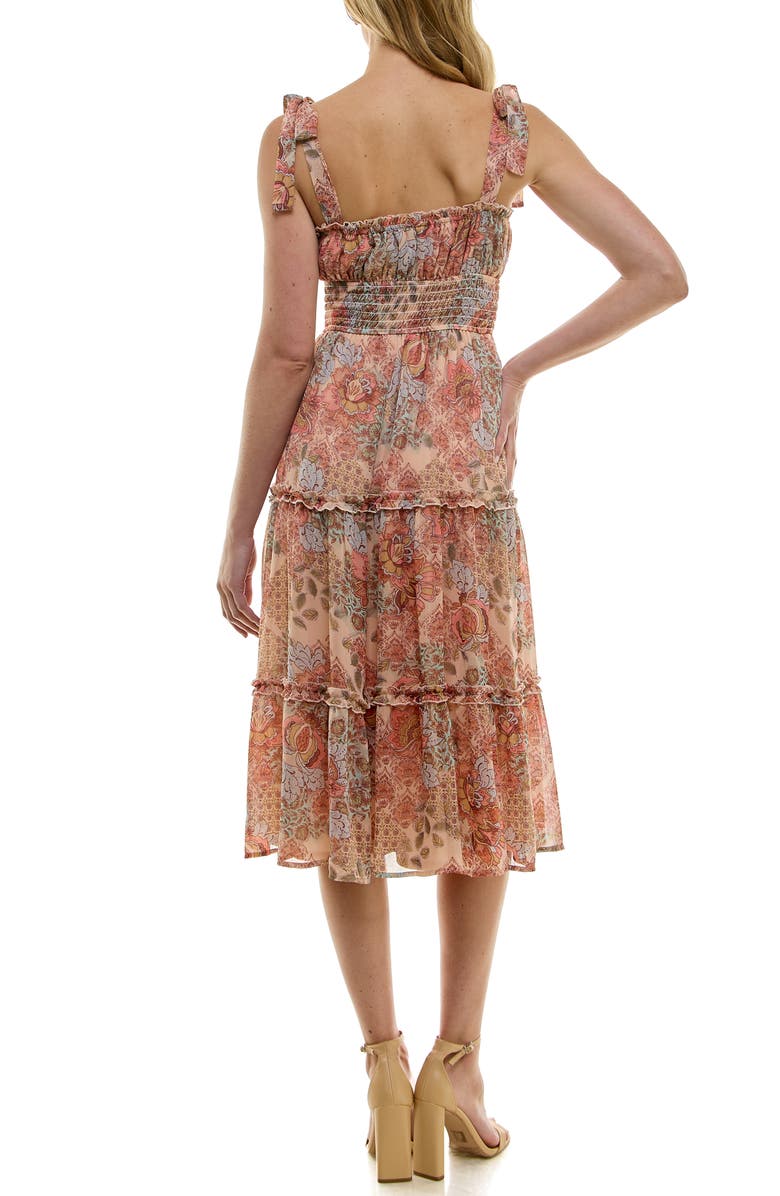 Row A Floral Smocked Tie Strap Midi Dress, Alternate, color, 