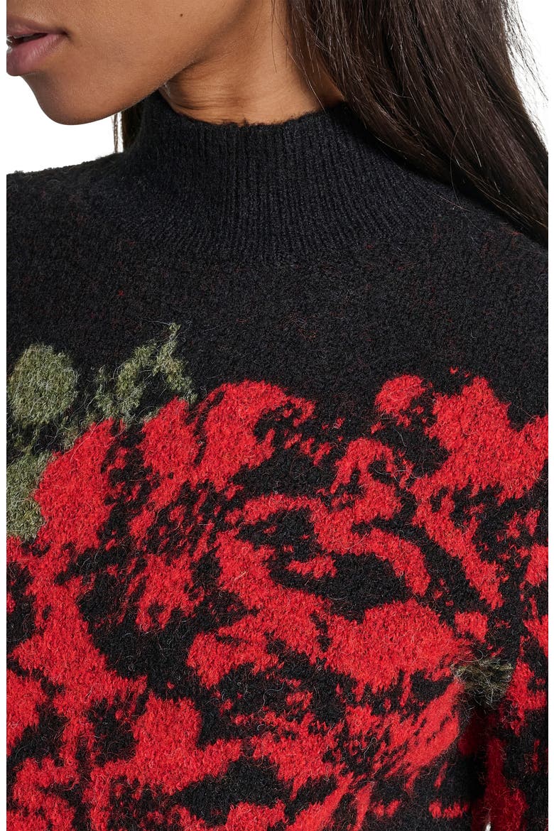 Rose Mock Neck Sweater, Alternate, color, BLACK/ ADMIRAL RED/ CYP GREEN