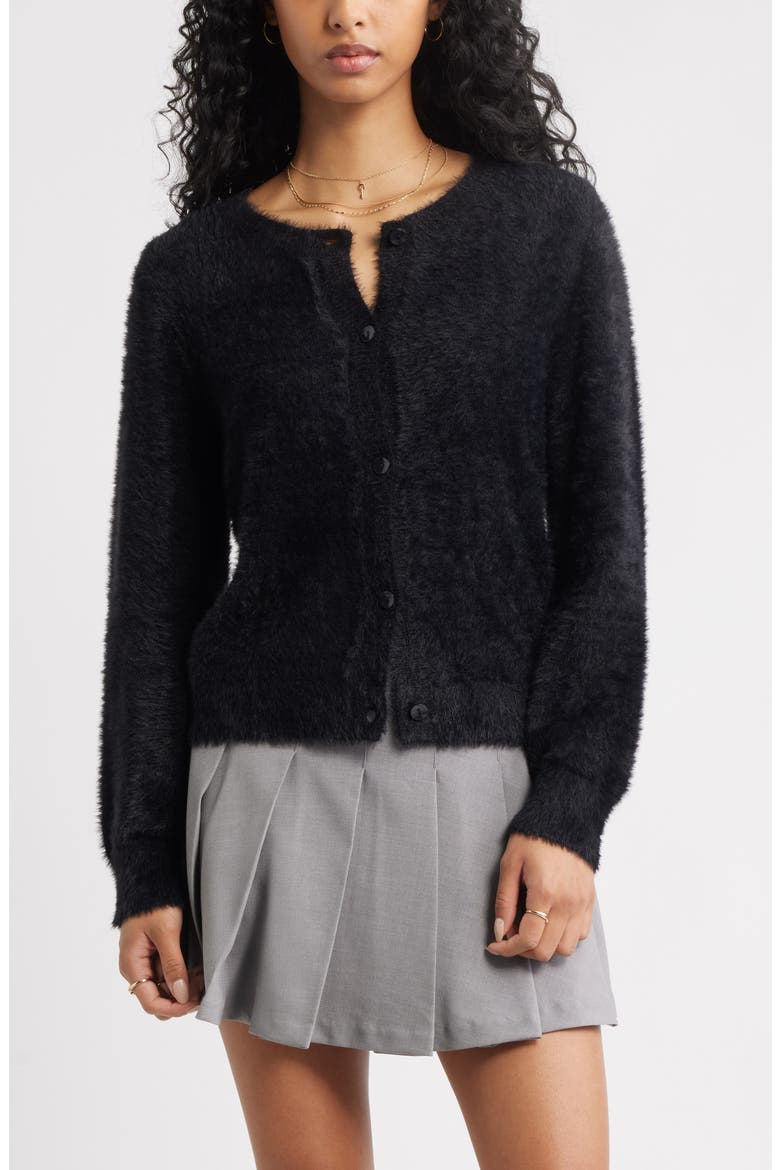 Fuzzy Scoop Neck Cardigan, Main, color, BLACK
