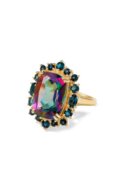 London Blue Doublet Quartz & Rhodolite Garnet Statement Ring