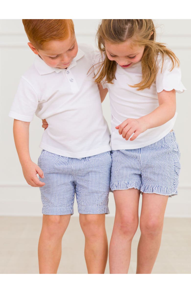 RuffleButts Girls Seersucker Ruffle Trim Woven Shorts, Alternate, color, Classic Blue Seersucker