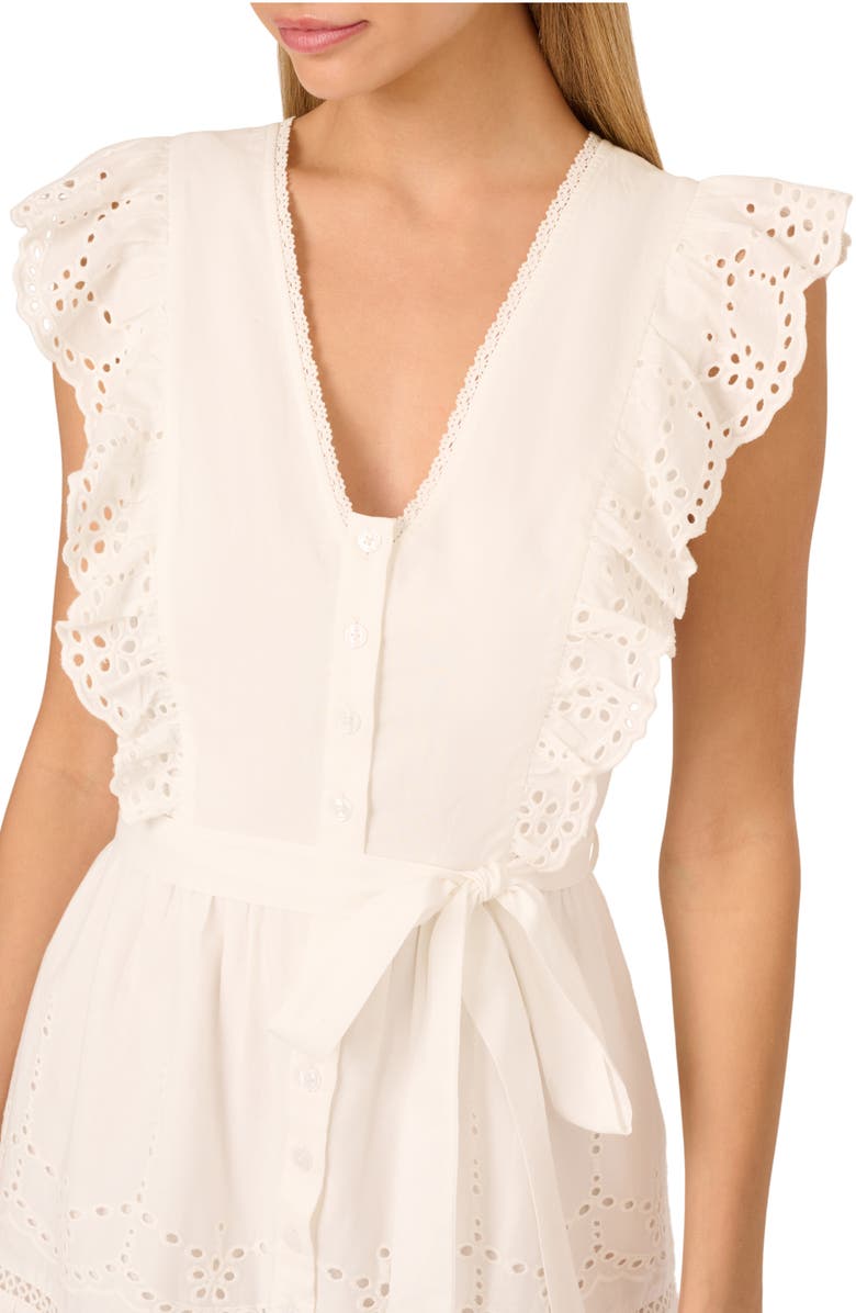 Adrianna Papell Eyelet Ruffle Cotton Mini Sundress, Alternate, color, Ivory