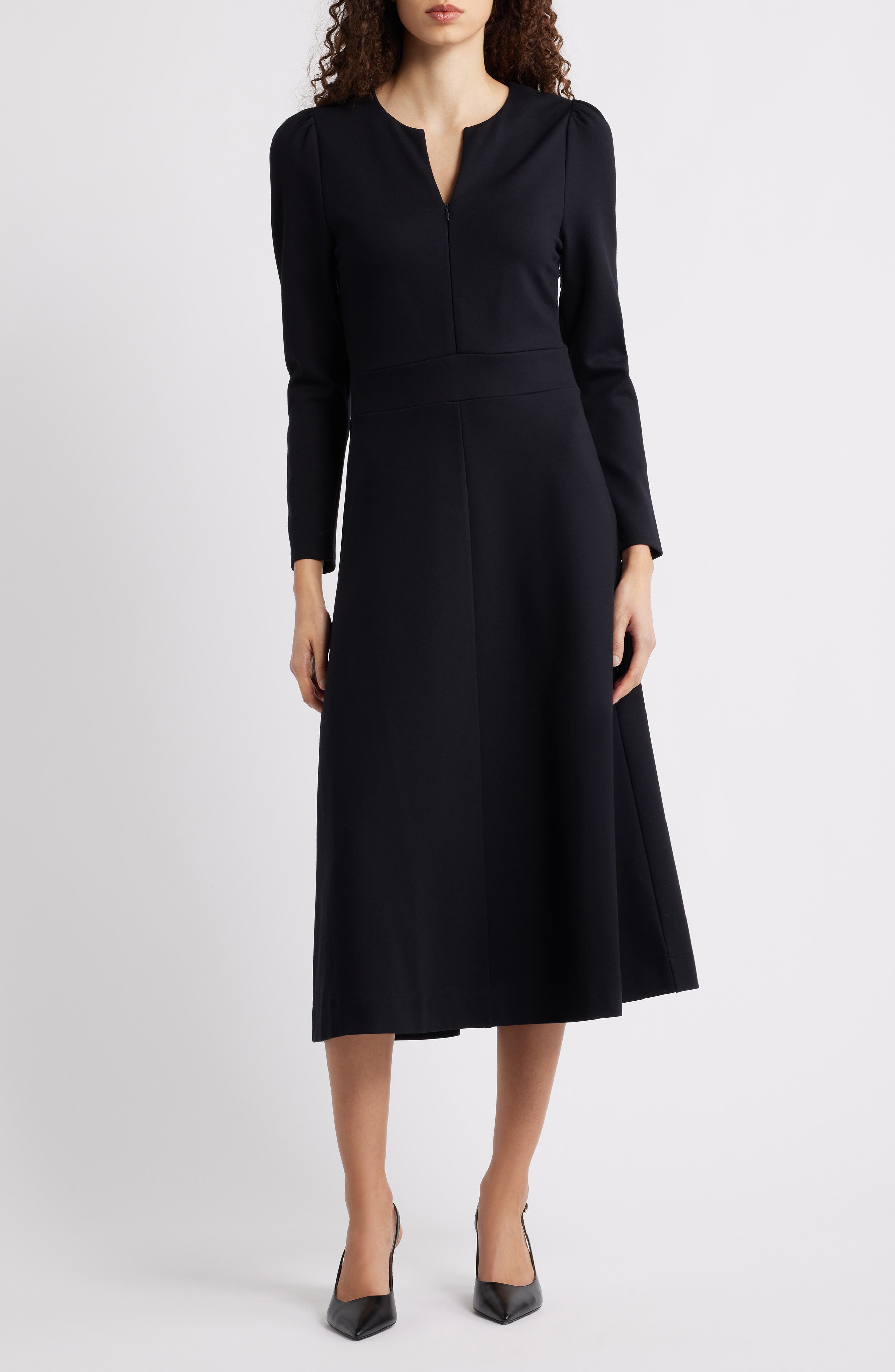 Caslon® Half-Zip Long Sleeve Ponte Midi Dress