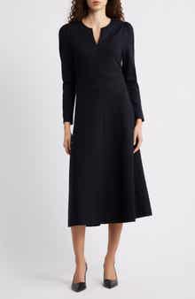 Caslon® Half-Zip Long Sleeve Ponte Midi Dress