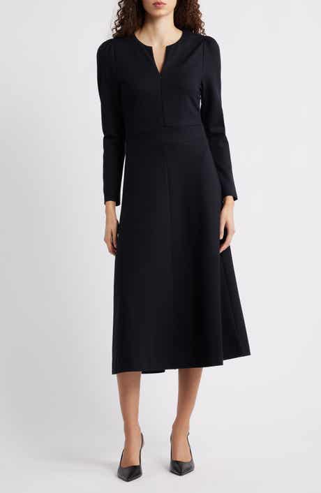 Caslon® Half-Zip Long Sleeve Ponte Midi Dress