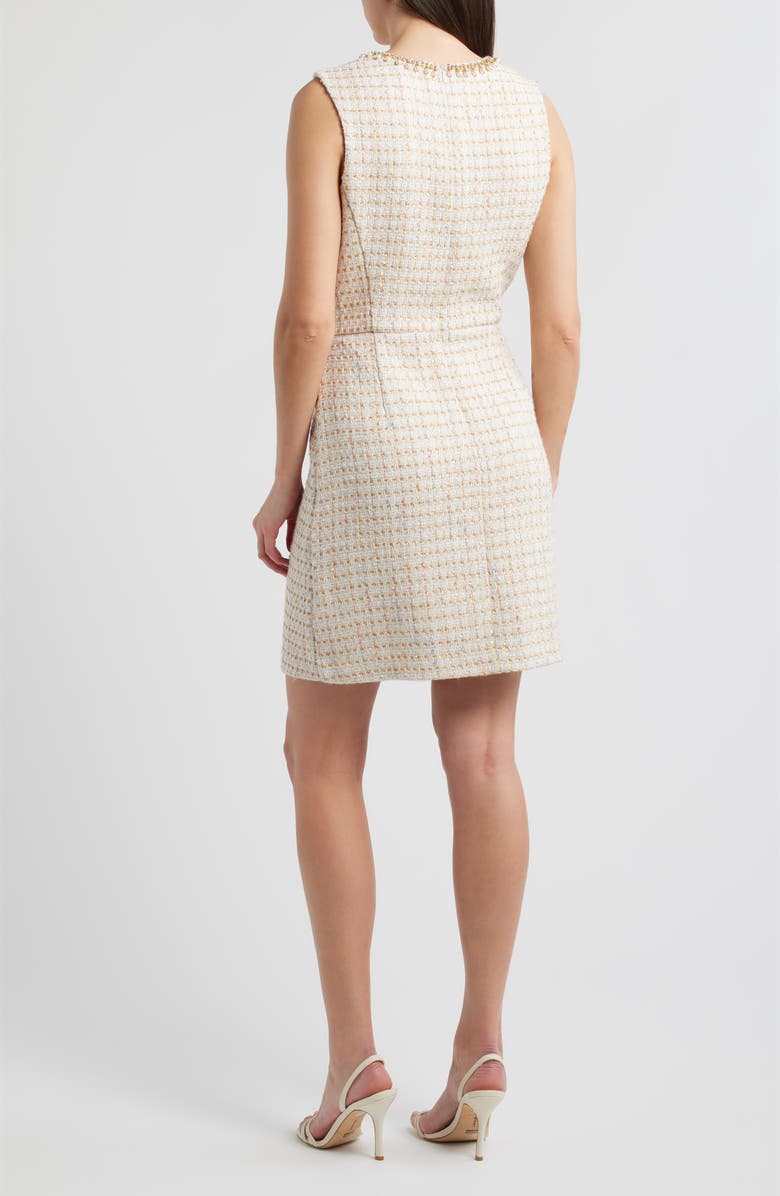 Eliza J Metallic Tweed Sleeveless Sheath Dress, Alternate, color, Ivory