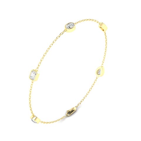 Multi Shape Bezel Station Bracelet Lab Diamond in 14K Gold
