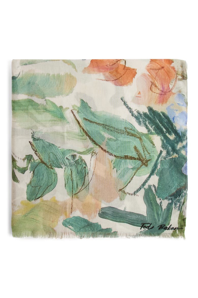 Audrey's Floral Scarf, Main, color, WHITE/ GREEN FLORAL