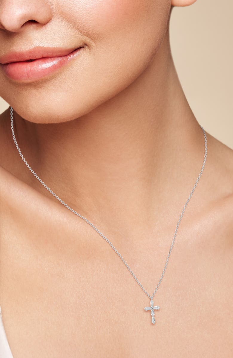 GLAZE JEWELRY Cubic Zirconia Cross Pendant Necklace, Alternate, color, Silver