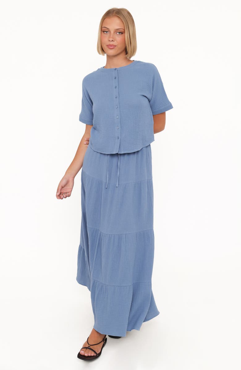 Petal & Pup Sophia Cotton Gauze Button-Up Top & Maxi Skirt Set, Alternate, color, Denim Blue