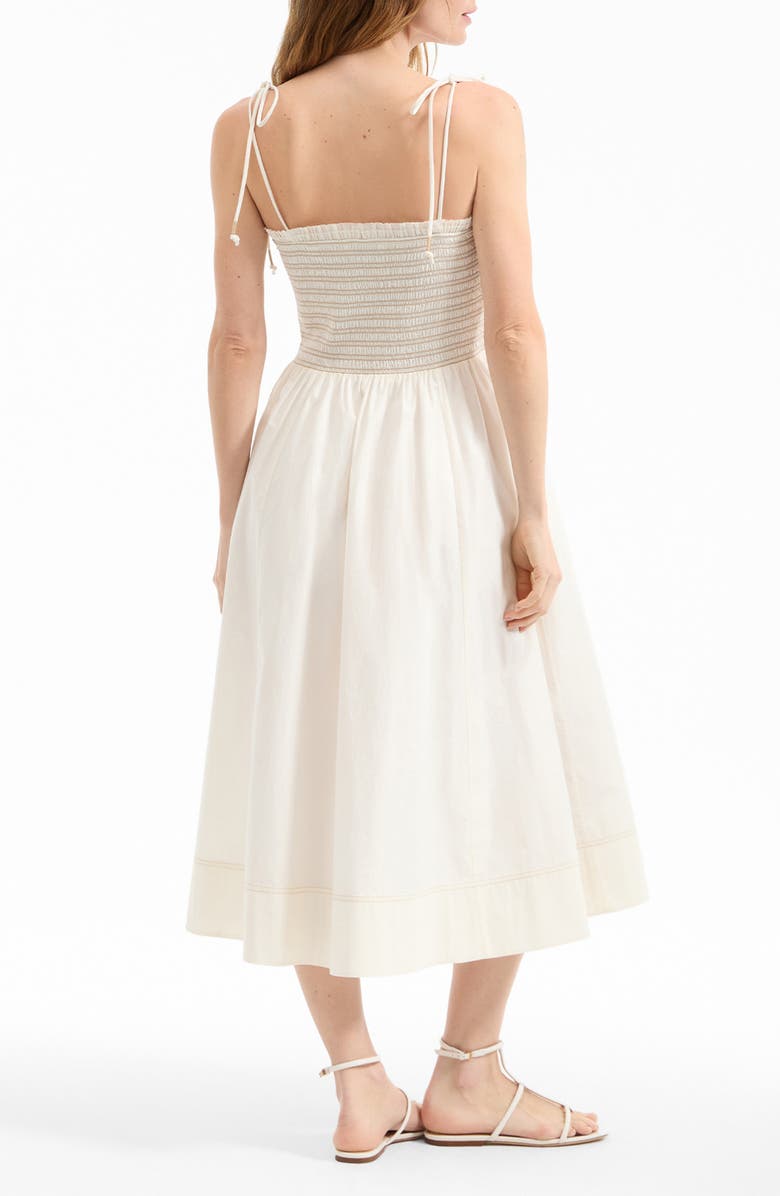 Veronica Beard Kaela Smocked Tie Strap Midi Dress, Alternate, color, Dove
