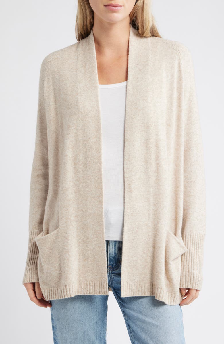 Caslon<sup>®</sup> Open Front Cardigan, Main, color, Tan Doeskin Heather