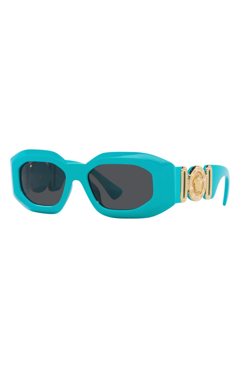 Versace 53mm Rectangular Sunglasses, Alternate, color, Azure