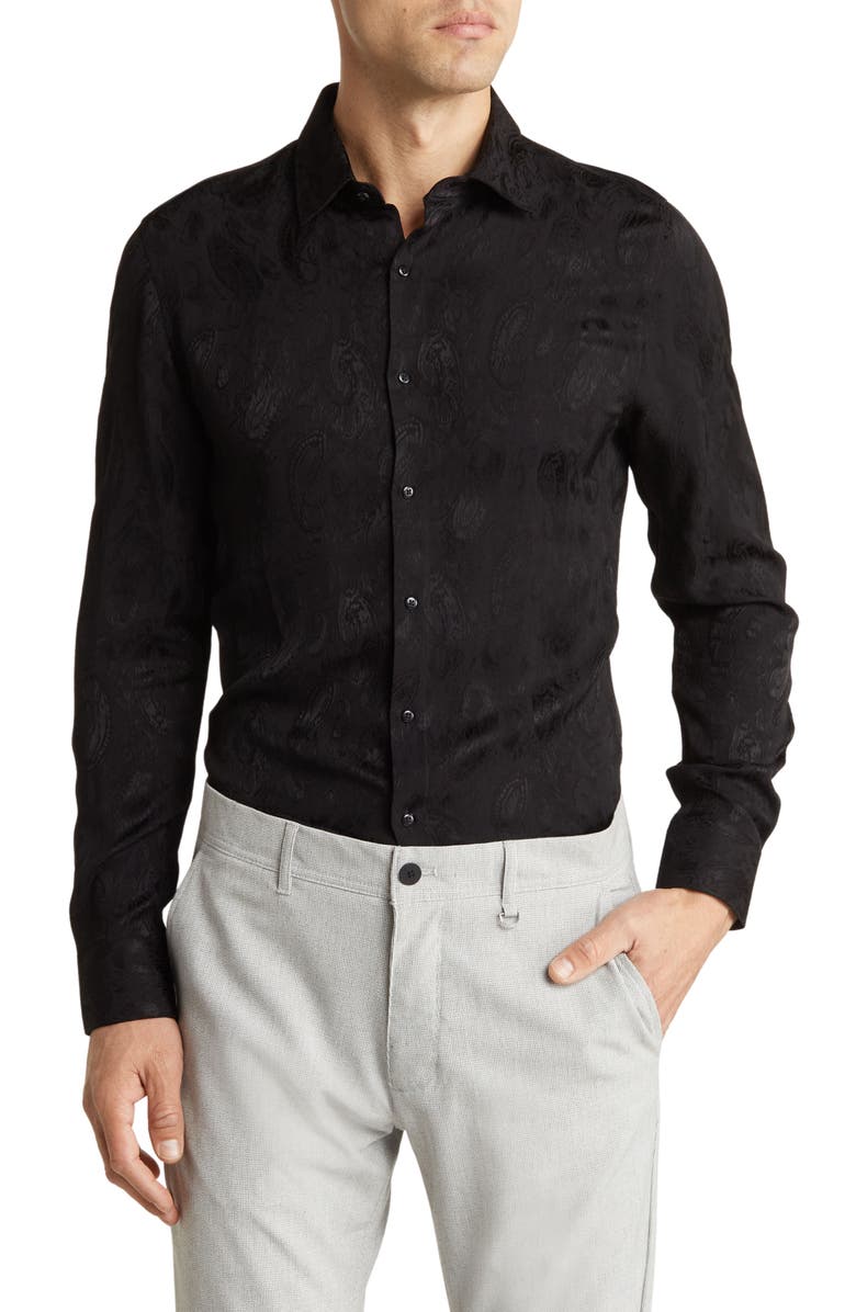 DENIM AND FLOWER Paisley Print Stretch Button-Down Shirt, Main, color,