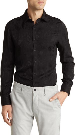 Paisley Print Stretch Button-Down Shirt