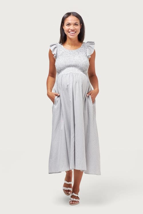 Nom Maternity Harper Cotton Smocked Maternity Dress In Gray