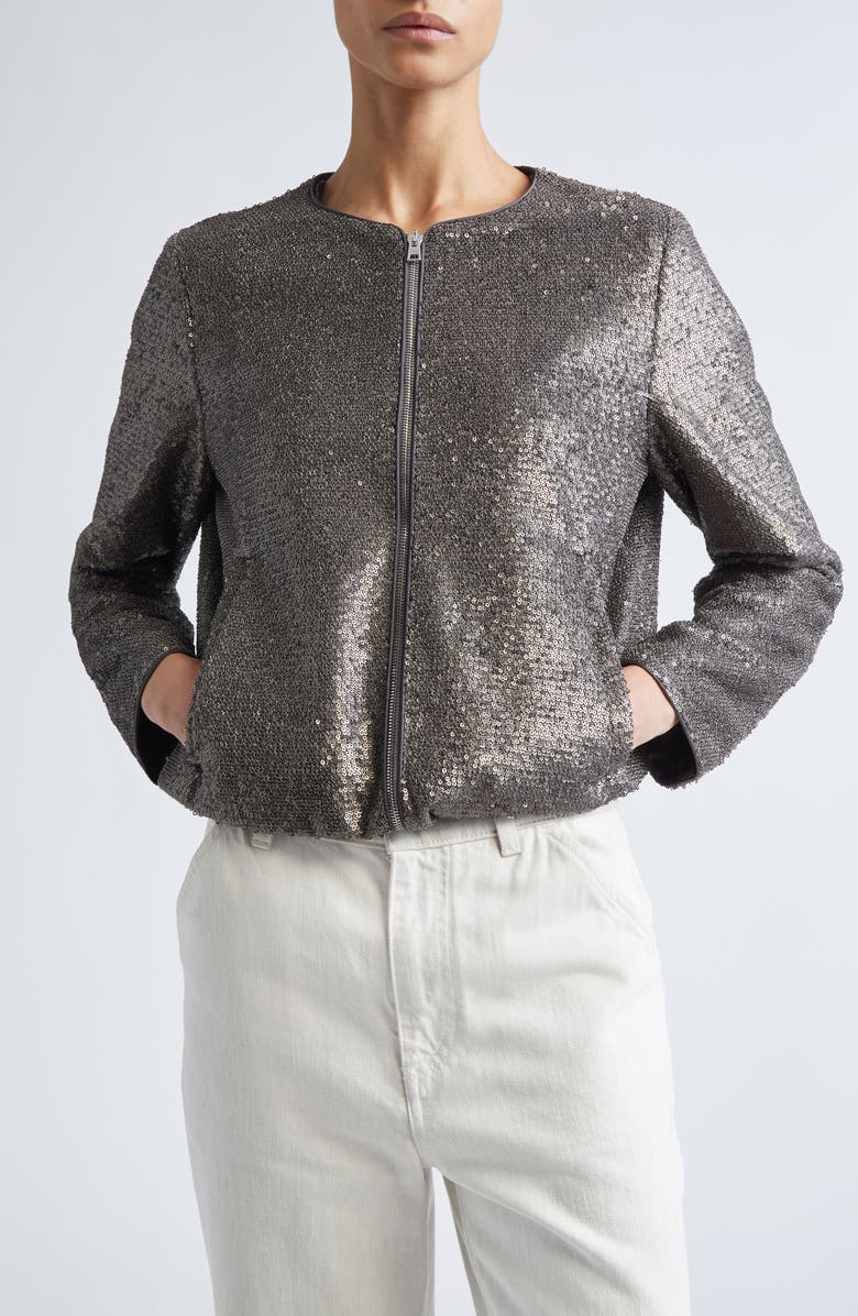 Herno Resort Sequin Bomber Jacket, Main, color, Ferro