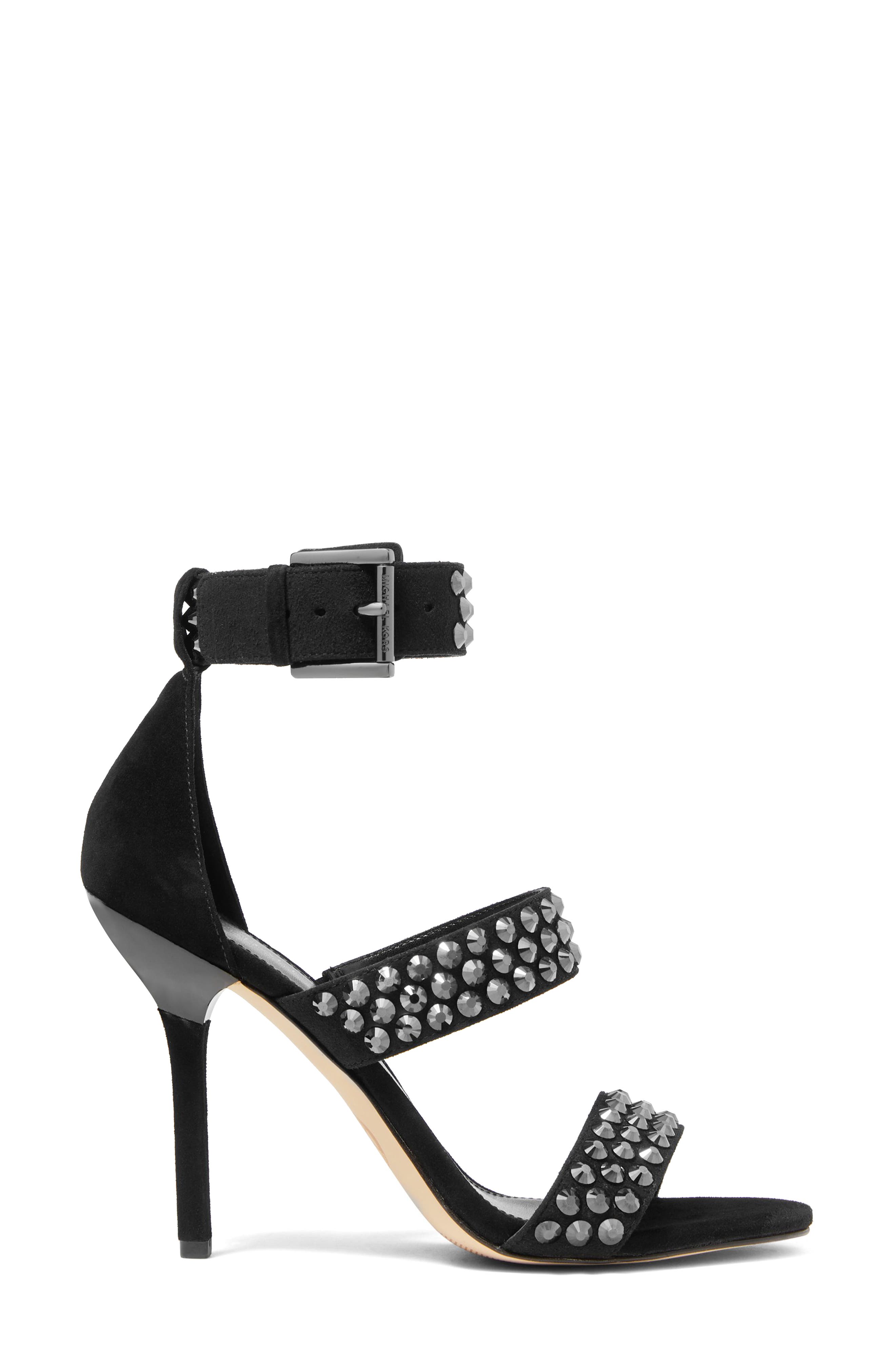 MICHAEL Michael Kors Amal Stud Ankle Strap Sandal, Alternate, color, Black/ Black