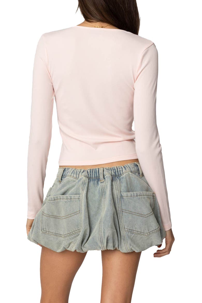 Madeline Lace Trim Rib Long Sleeve Top, Alternate, color, PINK